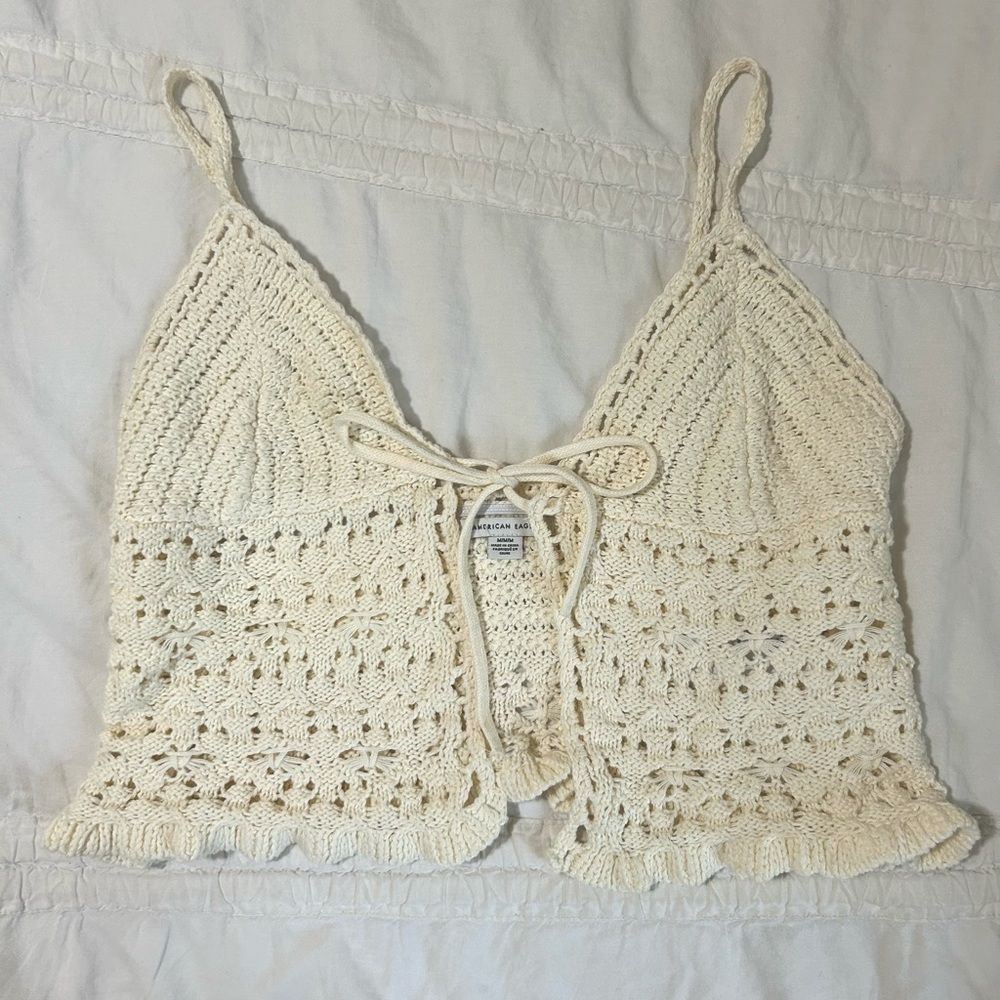 American Eagle Crochet Tie Front Cami Top